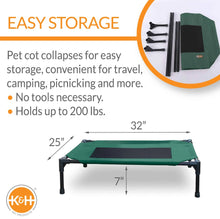 Load image into Gallery viewer, K&H Pet Products Original Pet Cot Elevated Pet Bed Medium Green/Black 25 x 32 x 7 For Pet With Love