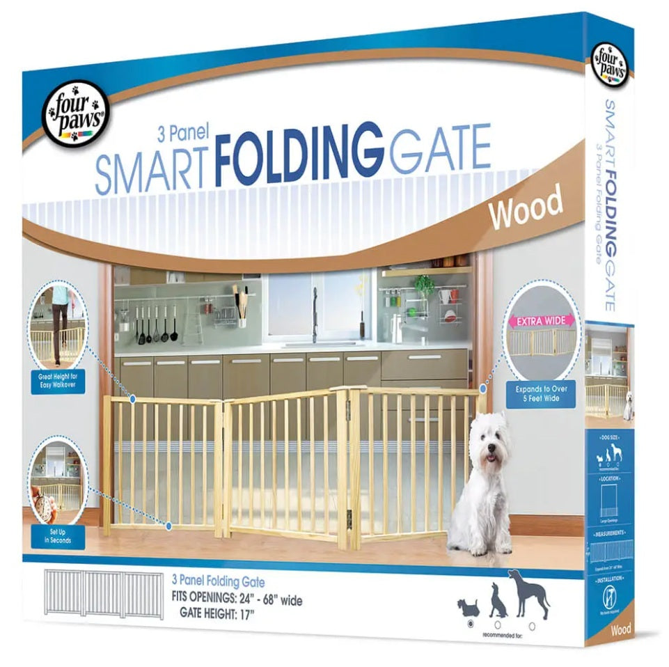 Four Paws Smart Design Folding Freestanding Gate 3 Panel Beige 24 - 68 x 1 x 17 For Pet With Love