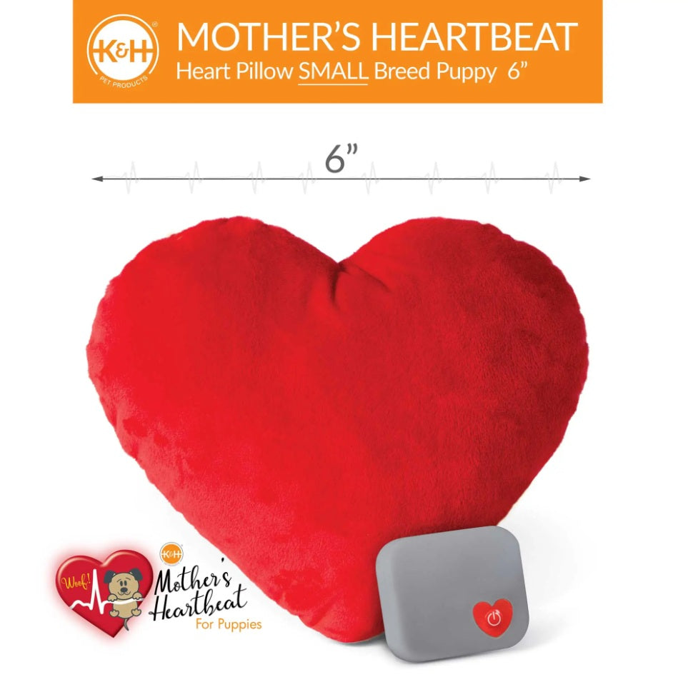 K&H Pet Products Mother's Heartbeat Plush Dog Heart Pillow Small Red 6 x 5 x 2 For Pet With Love
