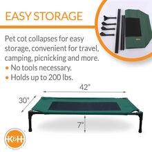 Load image into Gallery viewer, K&H Pet Products Original Pet Cot Elevated Pet Bed Large Green/Black 30 x 42 x 7 For Pet With Love