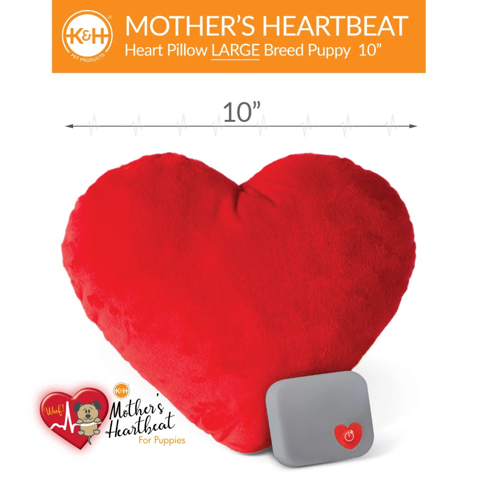 K&H Pet Products Mother's Heartbeat Plush Dog Heart Pillow Large Red 10 x 8 x 4 For Pet With Love