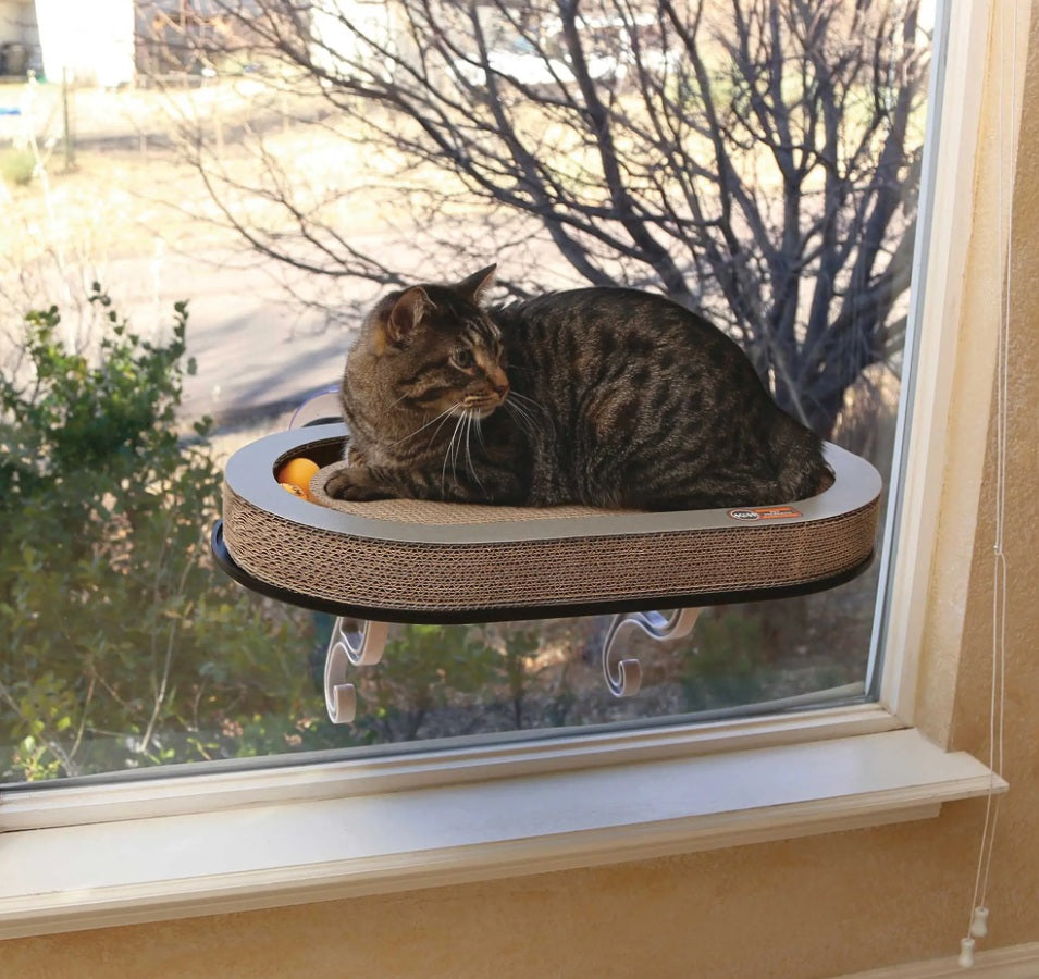 K&H Pet Products Universal Mount Kitty Sill with Cardboard Track Brown 14 x 24 x 13 For Pet With Love