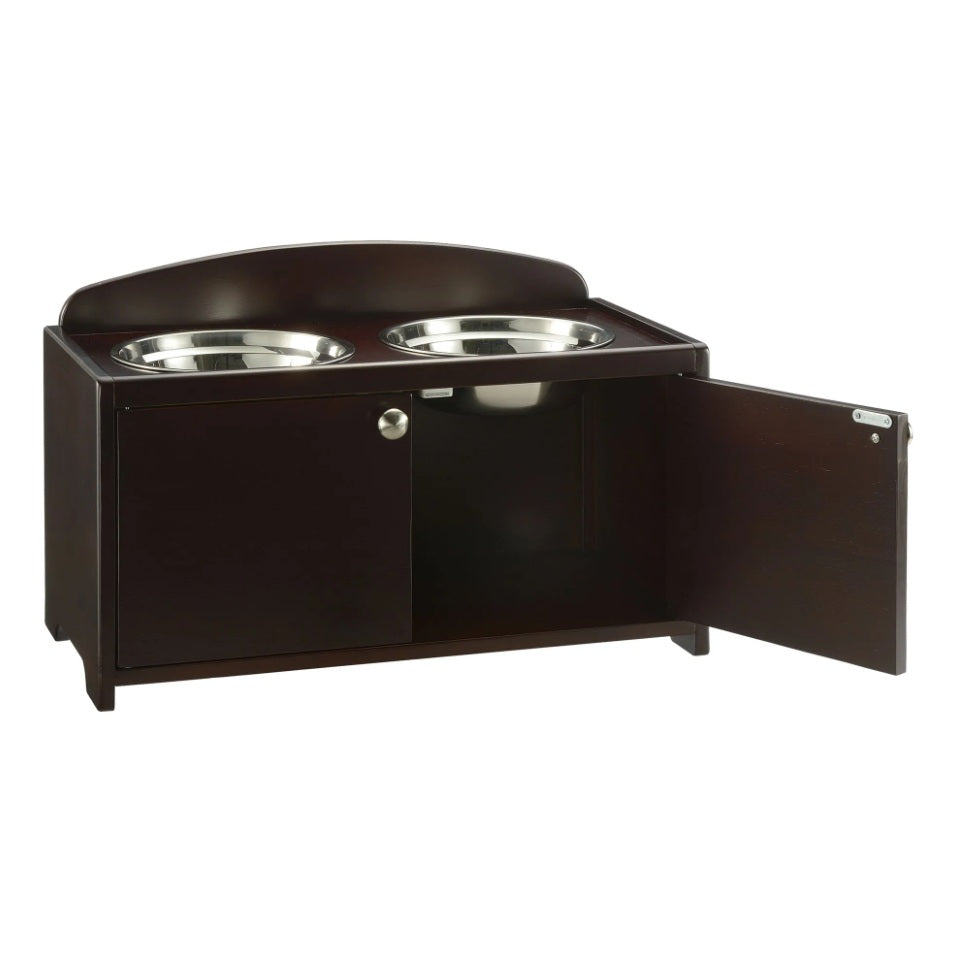 Richell Elegant Wooden Pet Feeder Large Dark Brown 23.8 x 13.4 x 15.4 For Pet With Love