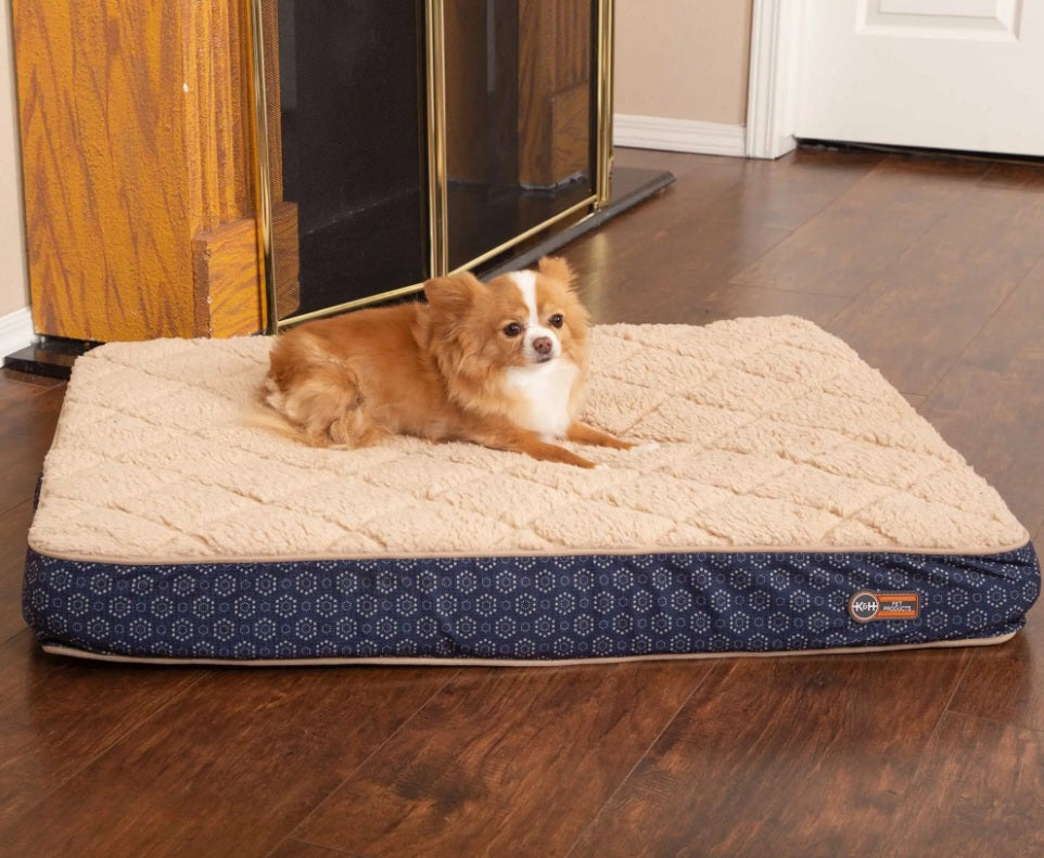 K&H Pet Products Quilt-Top Superior Orthopedic Pet Bed Small Navy Blue 27 x 36 x 4 For Pet With Love