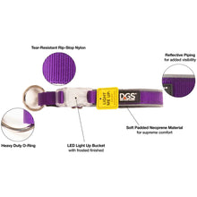 Load image into Gallery viewer, DGS Pet Products Comet Rechargeable Light Up Dog Collar Small Purple 13.5 - 16 x 0.6
