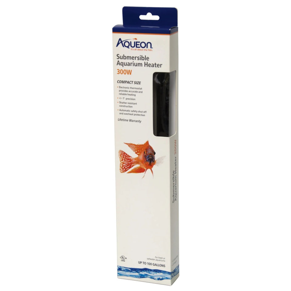 Aqueon Submersible Glass Heater 300 watts Black/Silver 3.5 x 1.5 x 16.25 For Pet With Love