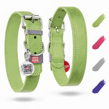 Load image into Gallery viewer, WAUDOG Long Lasting Leather Dog Collar with Durable Buckle D Ring & QR Dog Tag GREEN LARGE