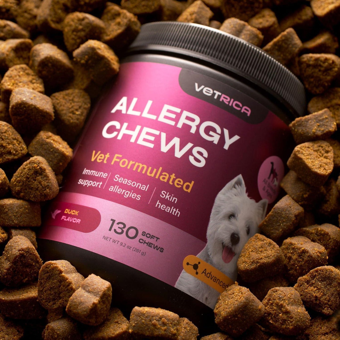 VETRICA Dog Itching Skin & Allergy Relief Immune Support Supplement 130 Chews For Pet With Love