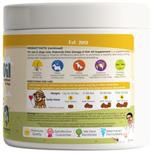 Load image into Gallery viewer, Makondo Pets Omega 3 Allergy, Itch and Hot Spots Relief, Skin and Coat Supplement for Dogs. Joint Health Support with EPA & DHA Fatty Acids Biotin.  120 Fish Oil Soft Chews for Shedding  Dogs with Salmon Oil
