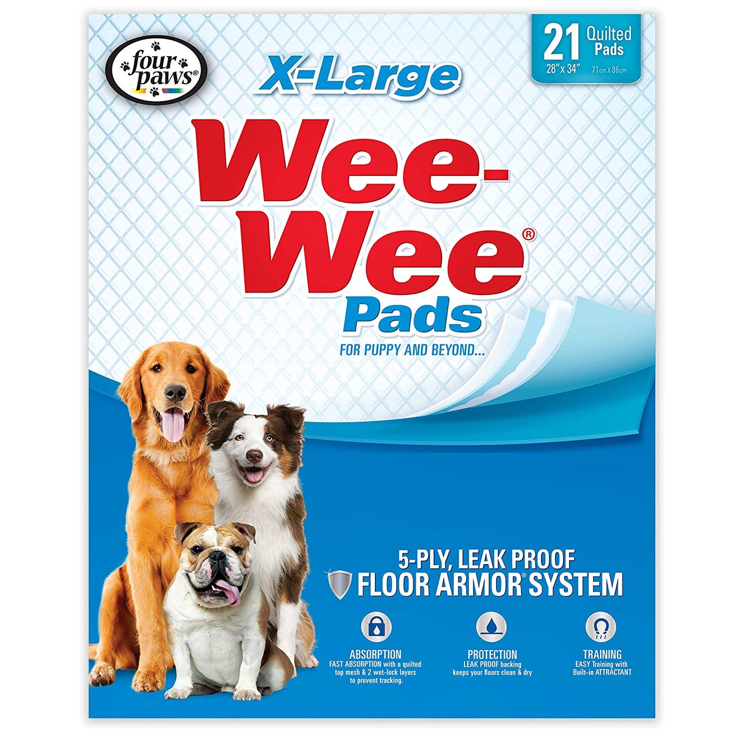 Four Paws Wee-Wee Pads 21 pack Extra Large White 28 x 34 x 0.1 For Pet With Love