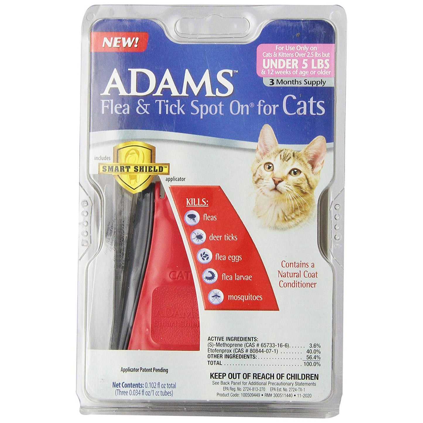 Adams Plus Flea and Tick Spot on Cats Under 5 lbs. 3 Month Supply For Pet With Love