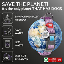 Load image into Gallery viewer, WAUDOG Reflective Eco Friendly Cotton Dog Collar with Smart ID Tag PURPLE MEDIUM For Pet With Love