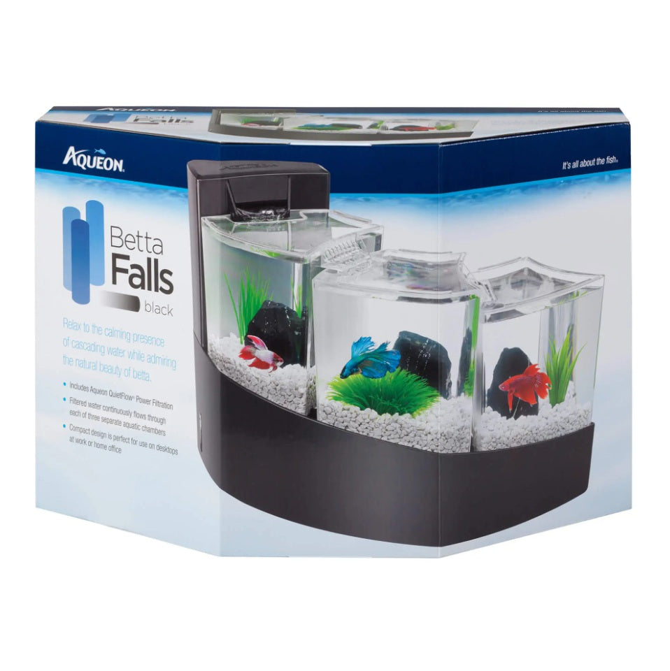 Aqueon Betta Falls Aquarium Kit Black 16.93 x 10.95 x 11.42 For Pet With Love