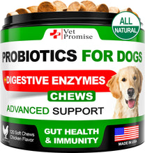 Load image into Gallery viewer, Vet Promise Dog Probiotics and Digestive Enzymes for Gut Health, Itchy Skin Allergies, Immunity Yeast Balance 120 Chews For Pet With Love