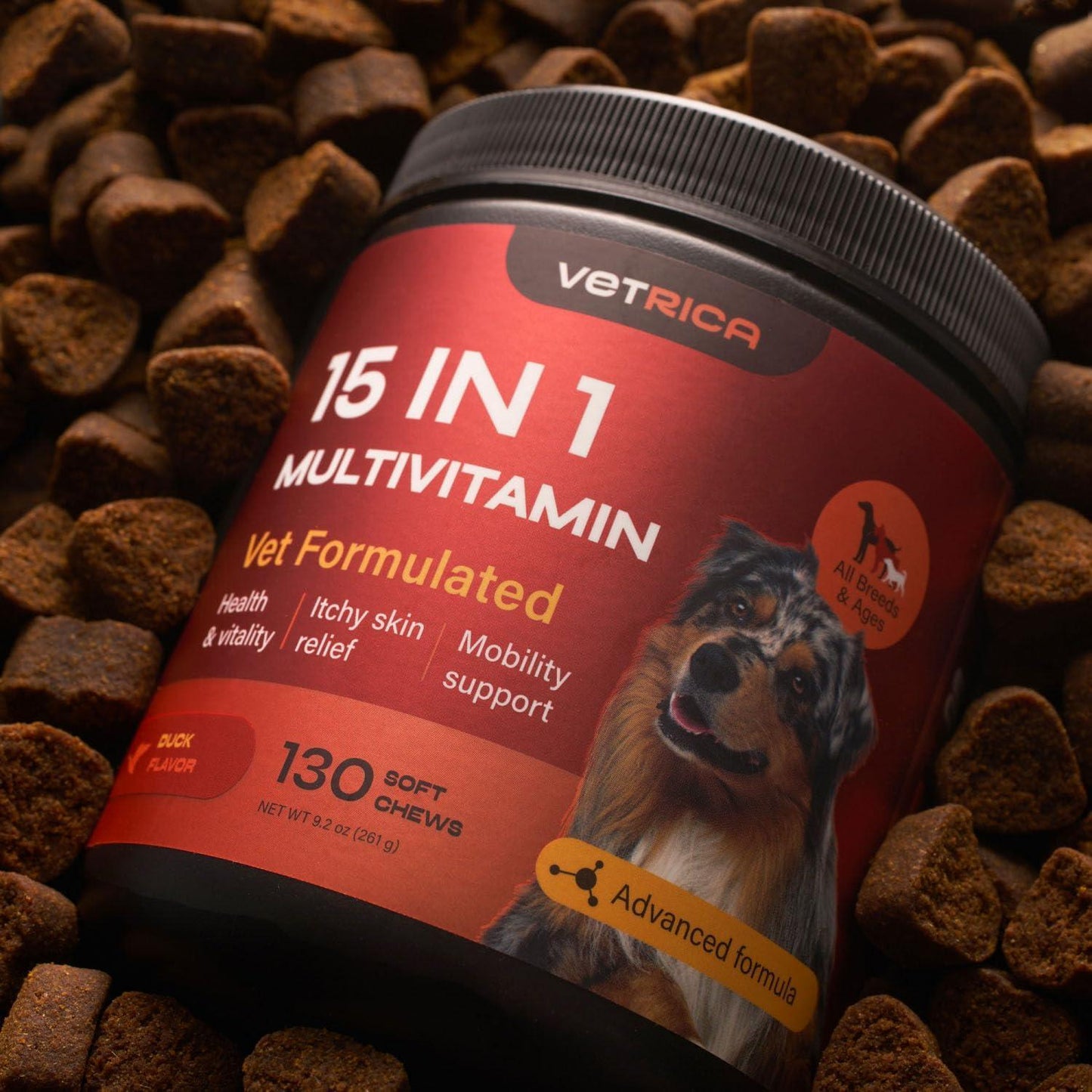 VETRICA 15in1 Dog Multivitamin Chews for Hip & Joint, Immune System, Coat & Mobility 130 Chews For Pet With Love