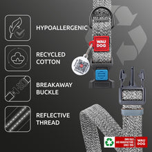 Load image into Gallery viewer, WAUDOG Reflective Cotton Dog Collar with QR ID Tag. Adjustable Eco Friendly Alternative to Nylon Collar. MEDIUM. Gray. For Pet With Love