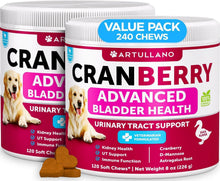 Load image into Gallery viewer, Artullano Advanced Bladder Health UTI Cranberry Treatment and Bladder Control Supplement for Dogs. Provides Kidney Support. Bladder Stones, Urinary Tract Infection, Incontinence Treatment (2 Pack) 240 Chews For Pet With Love