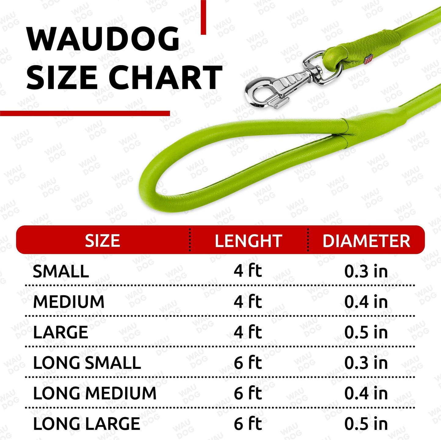 WAUDOG Rolled Leather Dog Leash 4Ft * 0.4 in for Small Medium and Large Dogs For Pet With Love