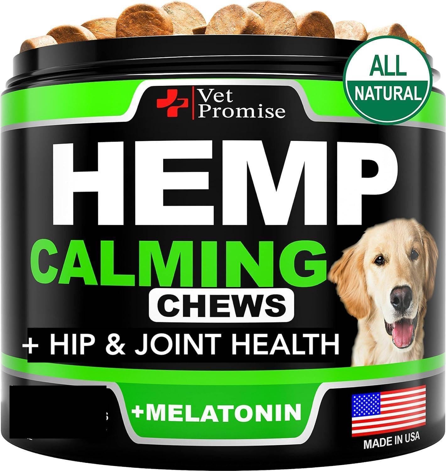 Vet Promise Hemp Calming Chews for Dogs - Hip and Joint Supplement for Dogs - 170 Treats For Pet With Love
