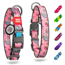 Load image into Gallery viewer, WAUDOG Adjustable Nylon Dog Collar with Durable Plastic Buckle and QR Dog Tag. SMALL (Unicorns) For Pet With Love