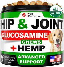 Load image into Gallery viewer, Vet Promise Glucosamine Hemp Hip and Joint Support Supplement for Dogs 120 Chews For Pet With Love
