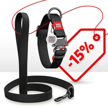 Load image into Gallery viewer, WAUDOG Adjustable Waterproof Dog Collar with Durable Metal Clasp and QR Dog Tag. BLACK. SMALL