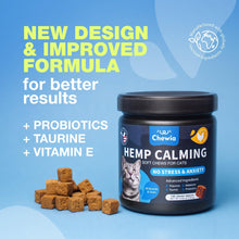 Load image into Gallery viewer, CHEWIA Hemp Calming Care Treats for Cats. Anxiety Relief Melatonin Soft Chews with Hemp Seed Oil and Probiotics (140 Chews) For Pet With Love
