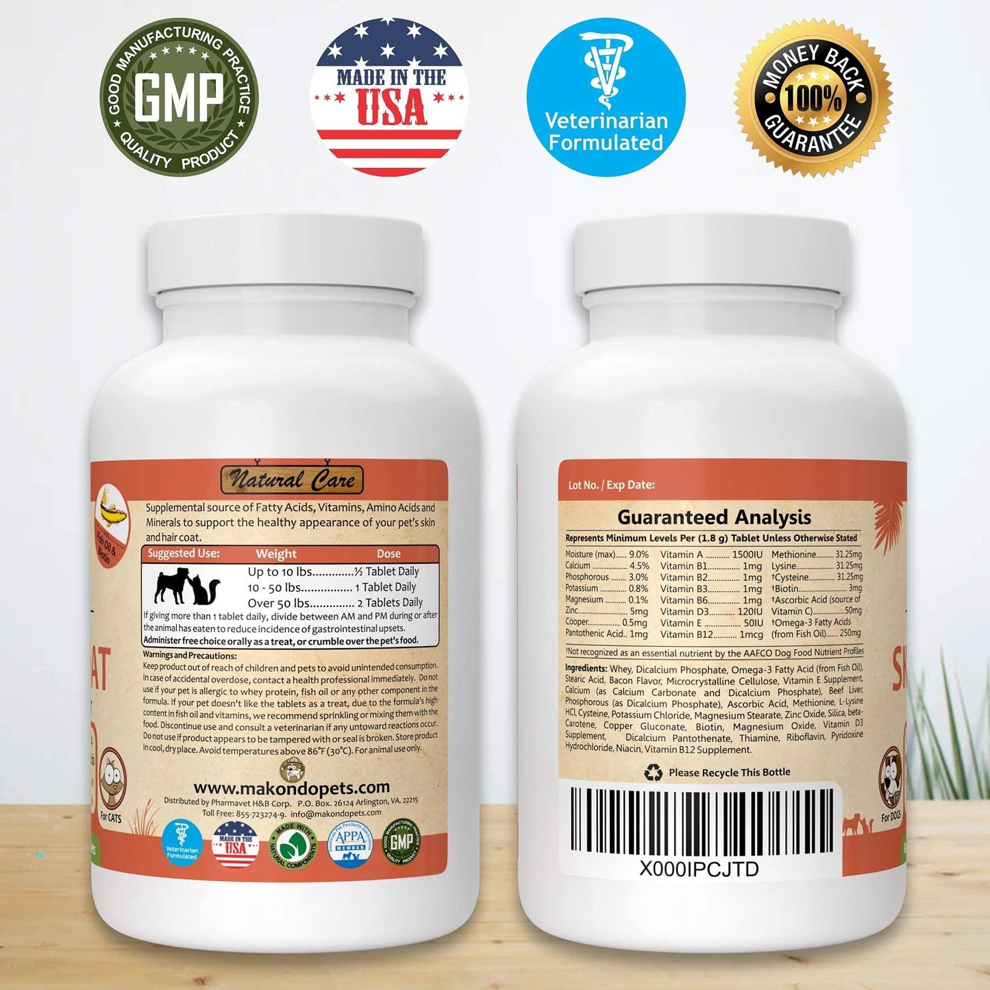 Makondo Pets Skin & Coat Supplement w/Fish Oil and Omega 3 for Dogs & Cats 60 Ct For Pet With Love