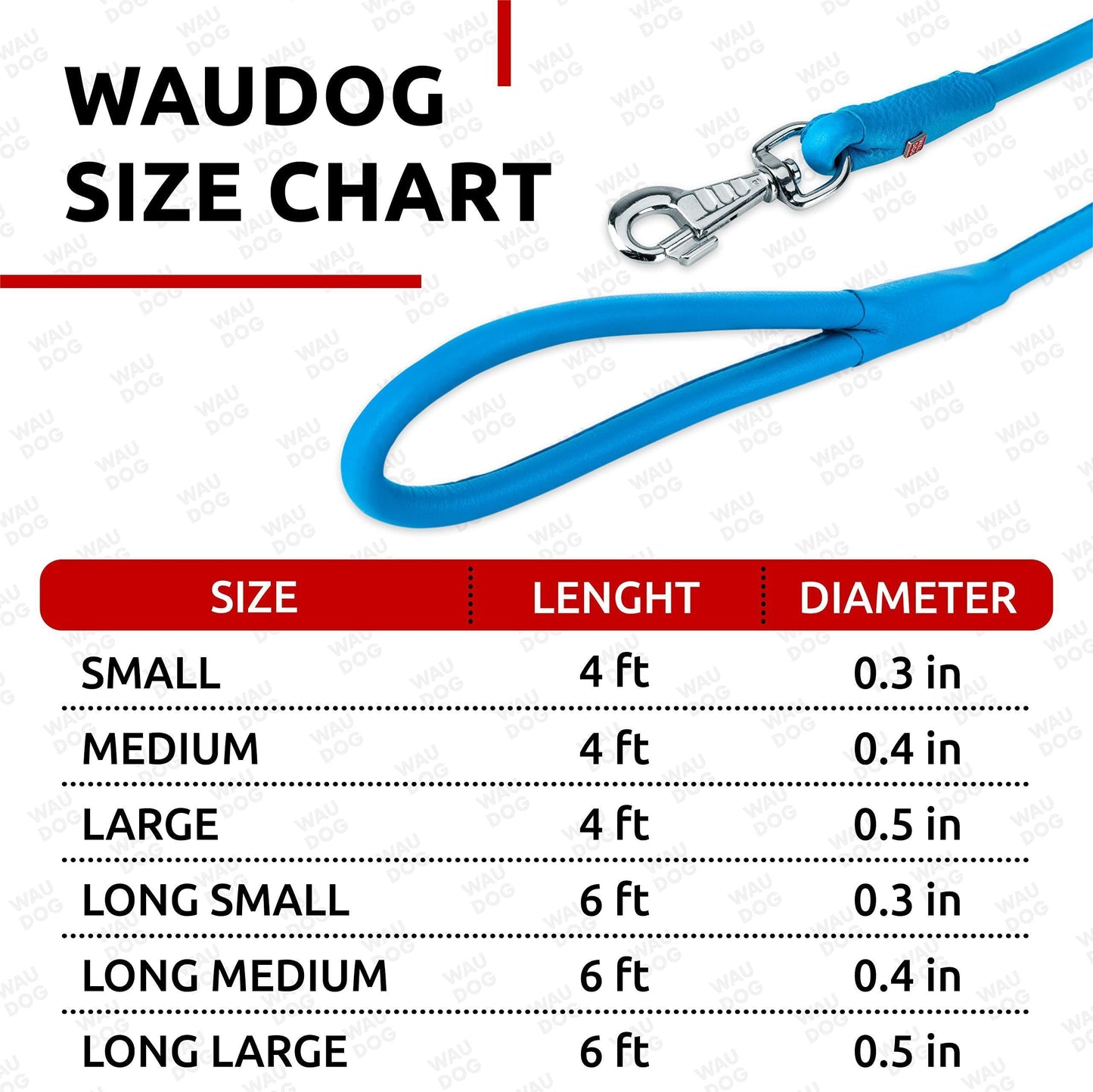 WAUDOG Rolled Leather GLAMOUR Dog Leash 4Ft * 0.4in for Small Medium and Large Dogs (Blue) For Pet With Love