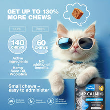 Load image into Gallery viewer, CHEWIA Hemp Calming Care Treats for Cats. Anxiety Relief Melatonin Soft Chews with Hemp Seed Oil and Probiotics (140 Chews) For Pet With Love