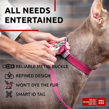 Load image into Gallery viewer, WAUDOG Adjustable Long Lasting Leather Dog Collar with Durable Buckle D Ring & QR Dog Tag. LARGE. Pink For Pet With Love