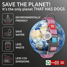 Load image into Gallery viewer, WAUDOG Reflective Cotton Dog Collar with QR ID Tag. Adjustable Eco Friendly Alternative to Nylon Collar. LARGE. Pink. For Pet With Love