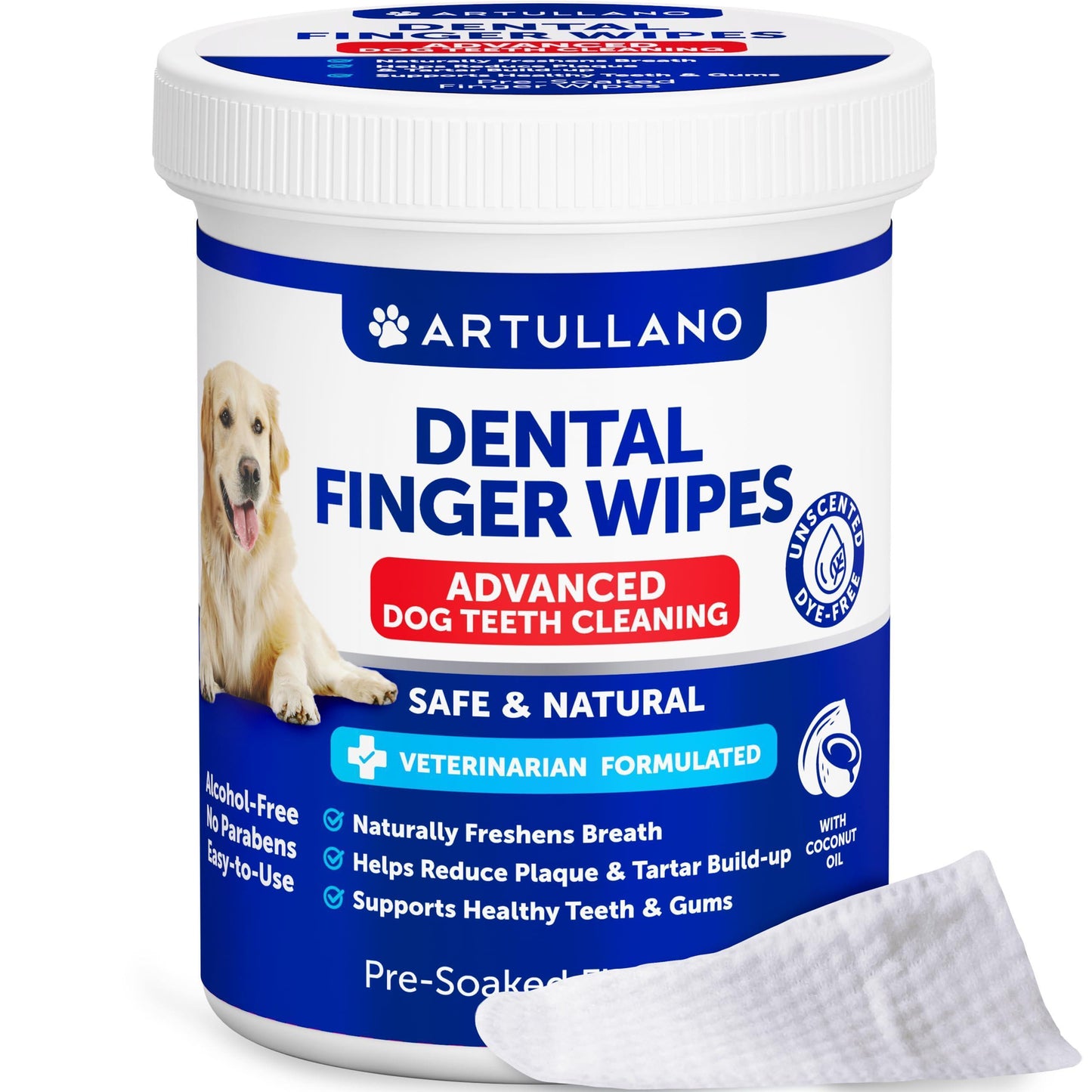 Artullano Dog Dental Teeth Cleaning Wipes. Supports Overall Oral Health in Canines. For Pet With Love