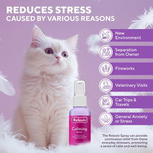 Load image into Gallery viewer, Beloved Pets Relaxiv Calming Pheromone Spray & Scratch Repellent for Cats. Reduces Furniture Scratching, Fighting and Hiding. Helps to Relief Stress During Travel, Fireworks, Thunder, Vet Visits. 50mL
