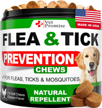 Load image into Gallery viewer, Vet Promise Natural Flea and Tick Prevention Advanced Oral Treats Supplement for Dogs. Made in USA. 119 Chews. Chicken Flavor For Pet With Love
