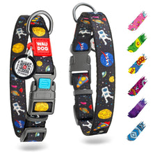 Load image into Gallery viewer, WAUDOG Adjustable Nylon Dog Collar with Durable Plastic Buckle and QR Dog Tag NASA LARGE