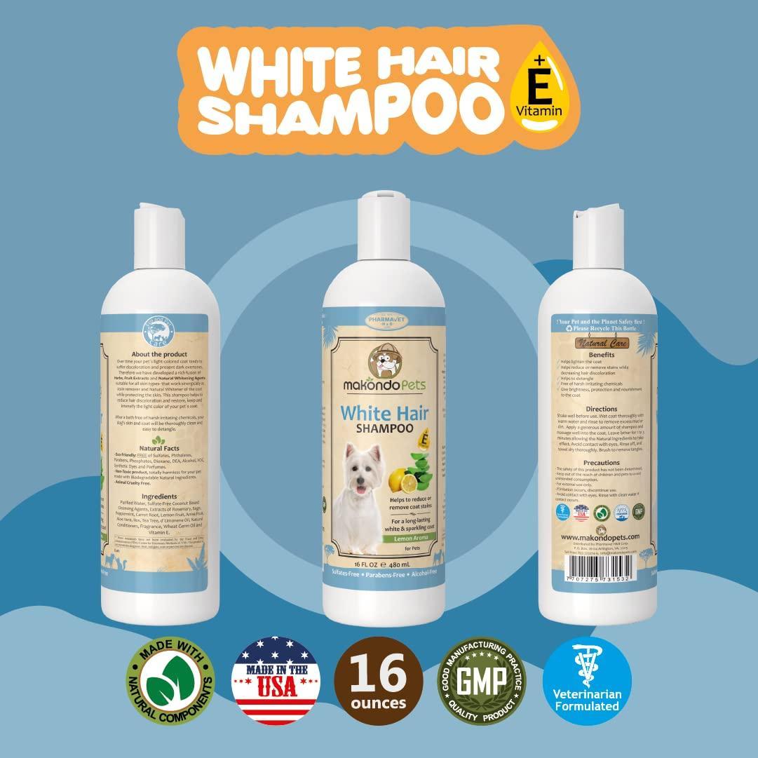 Makondo Pets Whitening Pet Shampoo for Itching Dry Sensitive Skin. Non Toxic Formula. 16 Fl. Oz. For Pet With Love