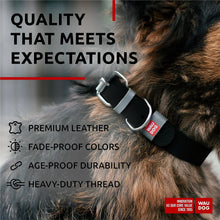 Load image into Gallery viewer, WAUDOG Adjustable Long Lasting Leather Dog Collar with Durable Buckle D Ring & QR Dog Tag. LARGE. Black. For Pet With Love