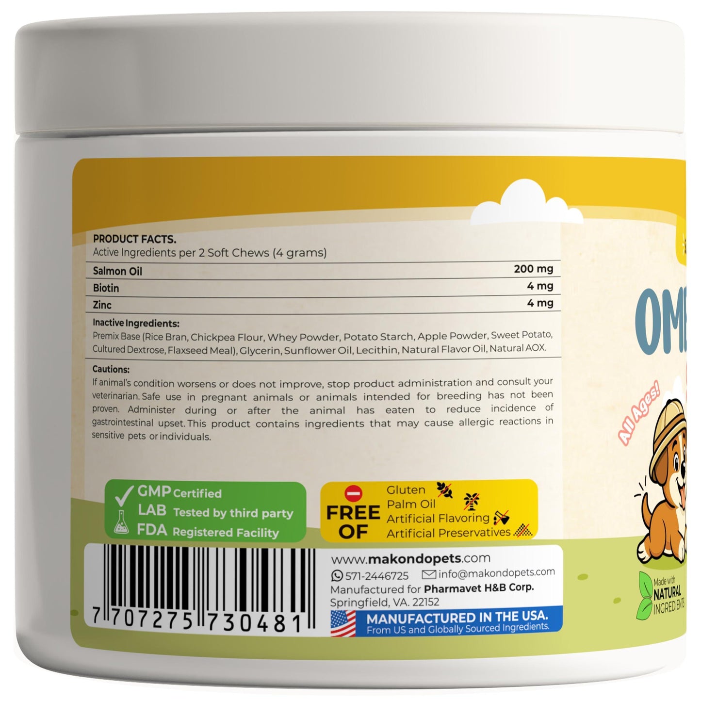 Makondo Pets Omega 3 Allergy, Itch and Hot Spots Relief, Skin and Coat Supplement for Dogs. Joint Health Support with EPA & DHA Fatty Acids Biotin. 120 Fish Oil Soft Chews for Shedding Dogs with Salmon Oil For Pet With Love