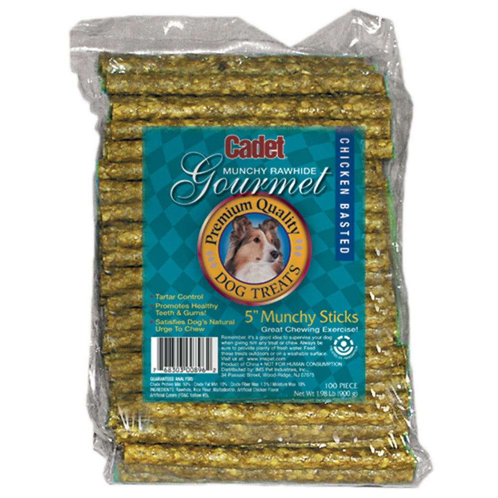Cadet Rawhide Munchy Sticks Chicken Basted 5 inches 100 pack For Pet With Love