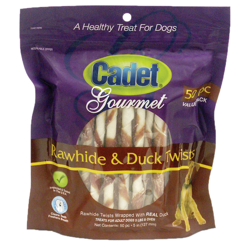 Cadet Premium Gourmet Rawhide and Duck Twists Treats 50 pack For Pet With Love