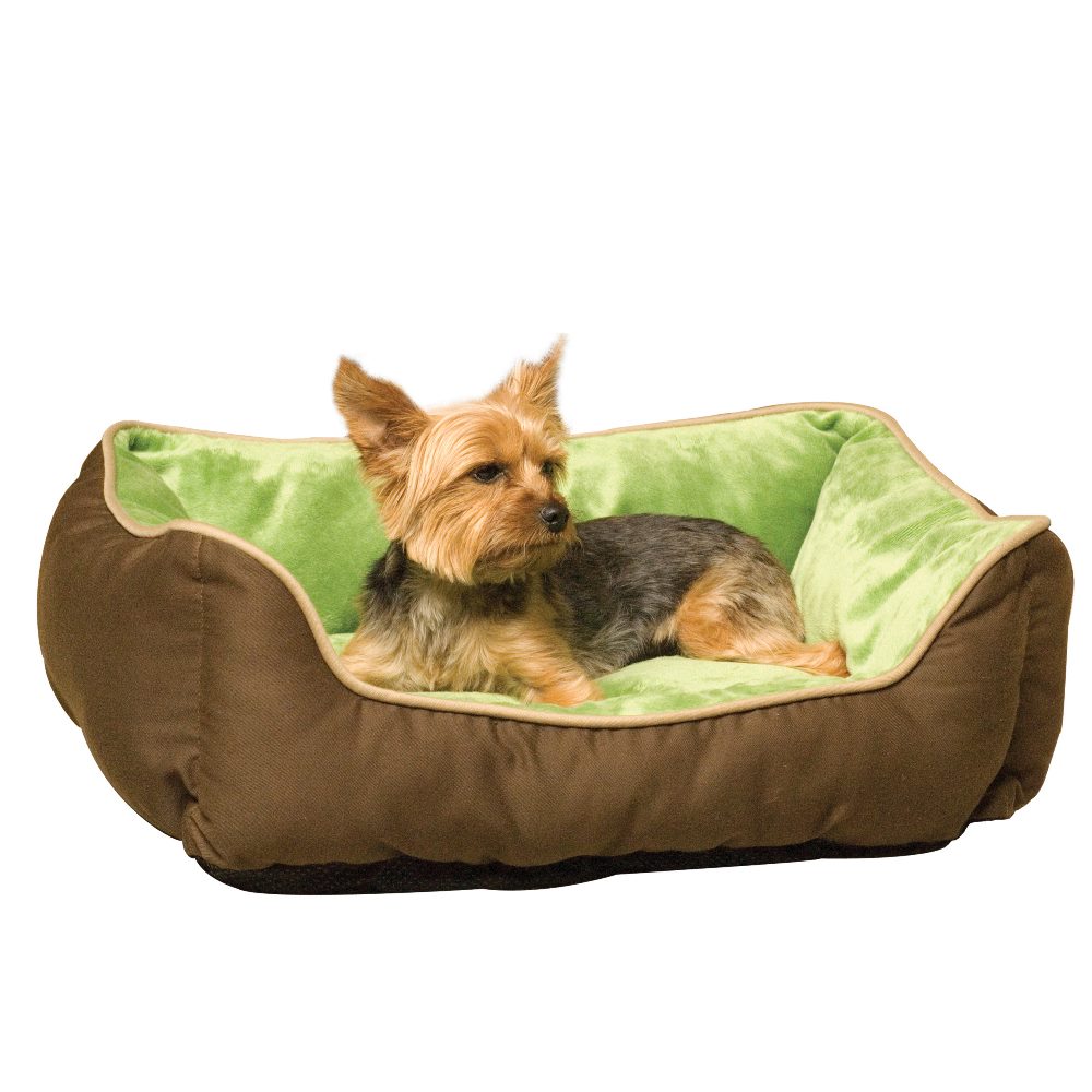 K&H Pet Products Lounge Sleeper Self-Warming Pet Bed Mocha / Green 16 x 20 x 6 For Pet With Love