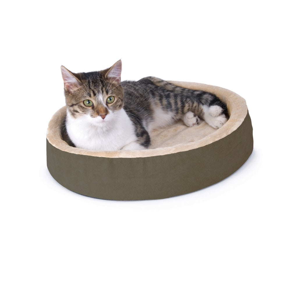 K&H Pet Products Thermo-Kitty Cuddle Up Bed Mocha 16 x 16 x 3 For Pet With Love