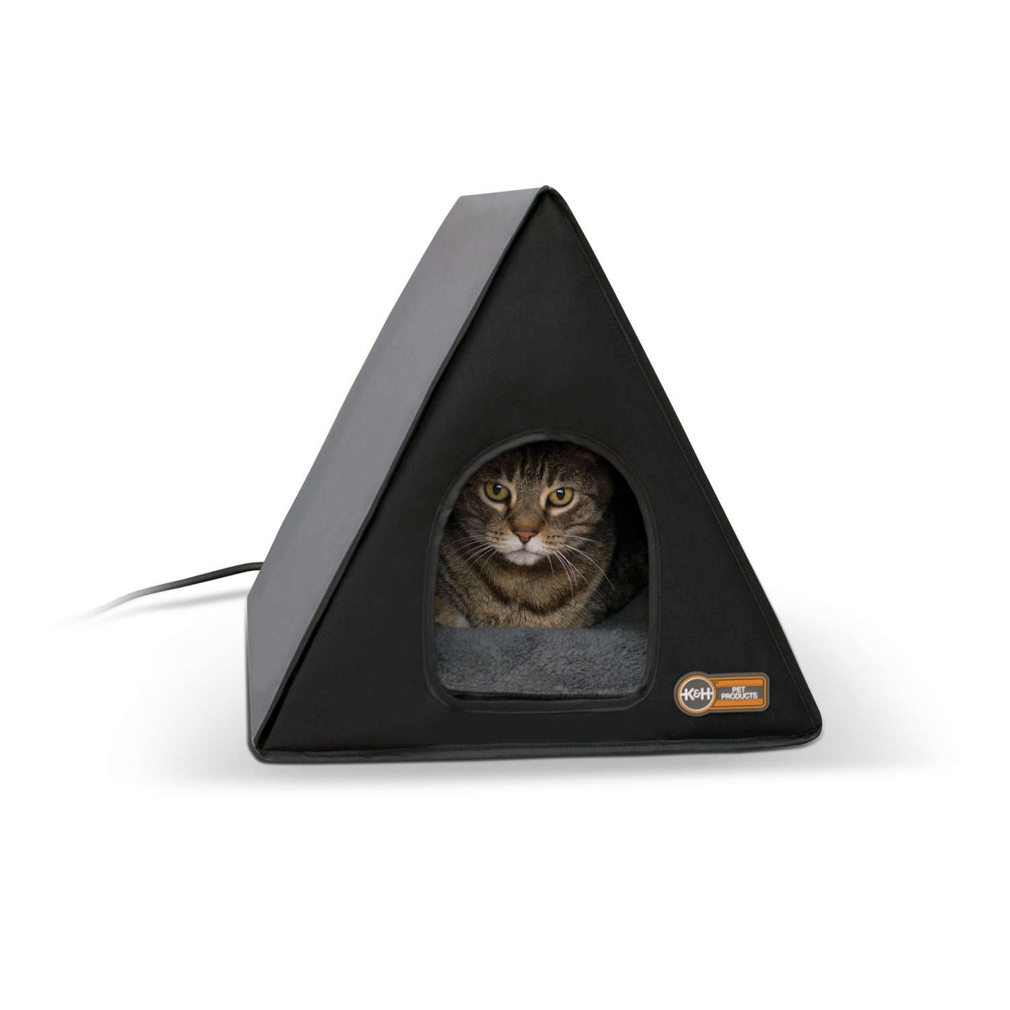 K&H Pet Products Heated A-Frame Cat House Gray / Black 18 x 14 x 14 For Pet With Love
