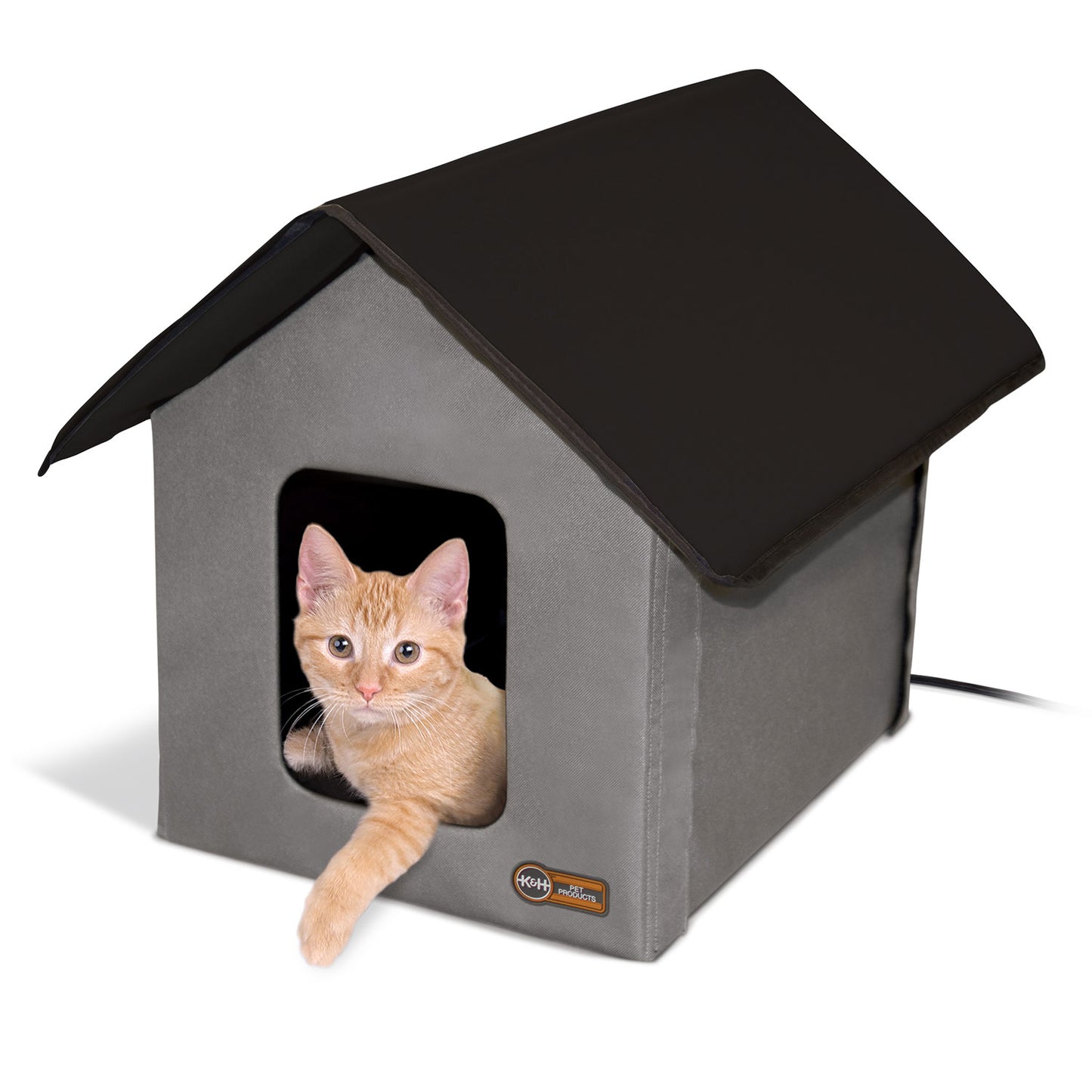 K&H Pet Products Heated Outdoor Kitty House Gray / Black 22 x 18 x 17 For Pet With Love