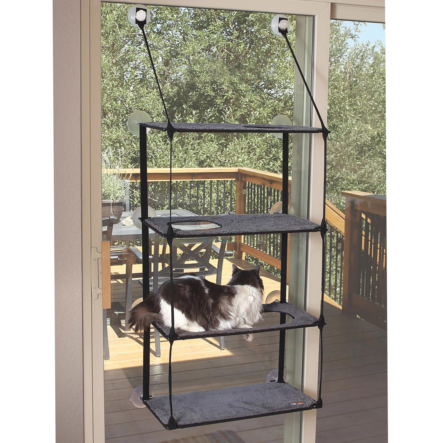 K&H Pet Products EZ Mount Window Kitty Sill Quad Stack Gray 12 x 23 x 72 For Pet With Love