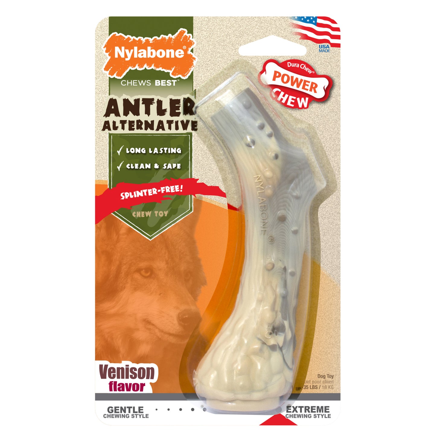 Nylabone Power Chew Antler Alternative Dog Chew Toy Medium For Pet With Love