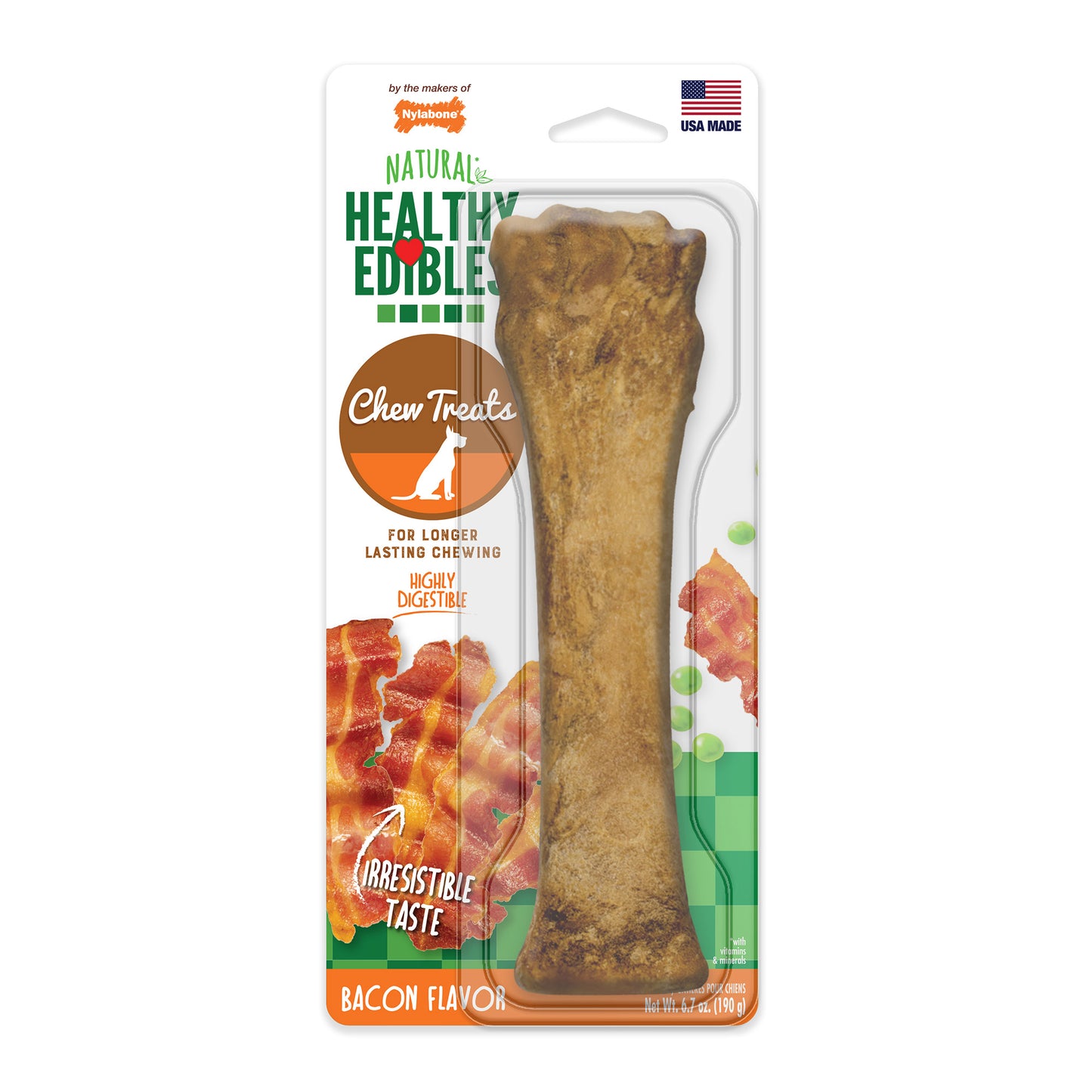 Nylabone Healthy Edibles Longer Lasting Bacon Treats Souper 1 count For Pet With Love