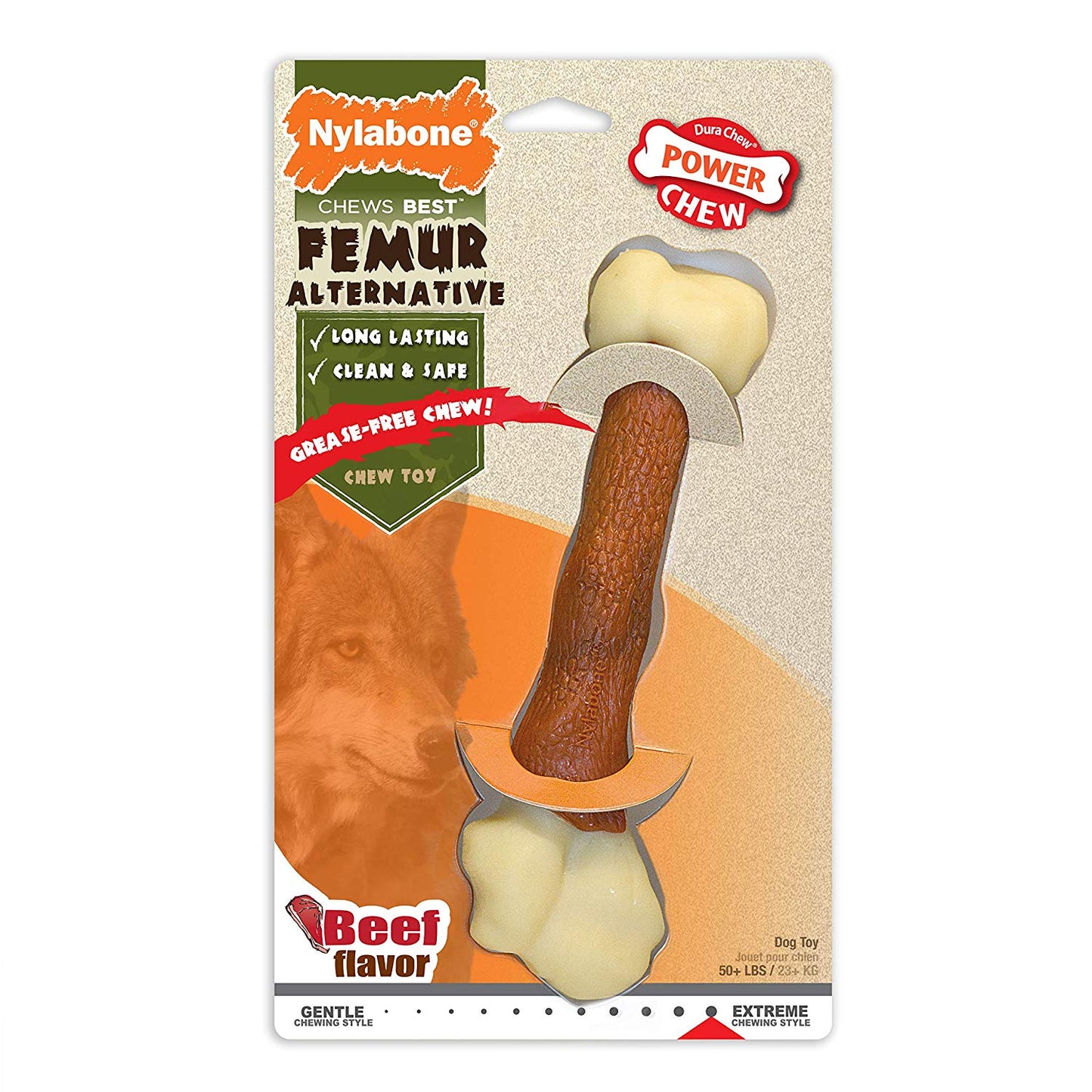 Nylabone Power Chew Femur Alternative Dog Chew Toy Beef Large For Pet With Love