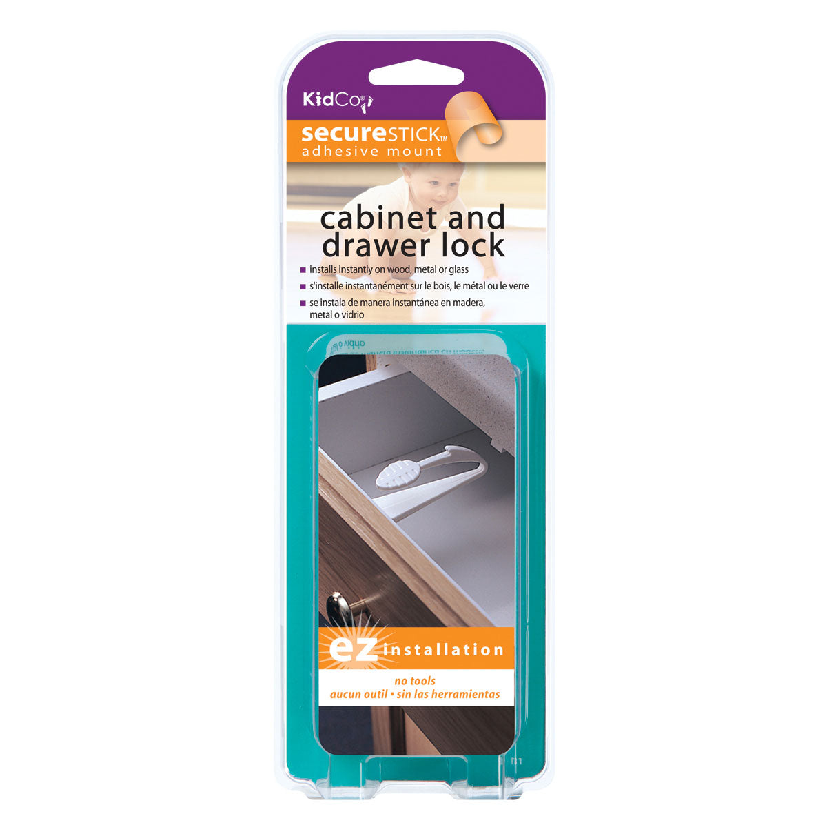 Kidco Adhesive Mount Cabinet and Drawer Lock 1 pack White For Pet With Love